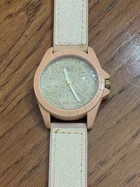 Milano Glitter Dial Pink Beige Strap Watch